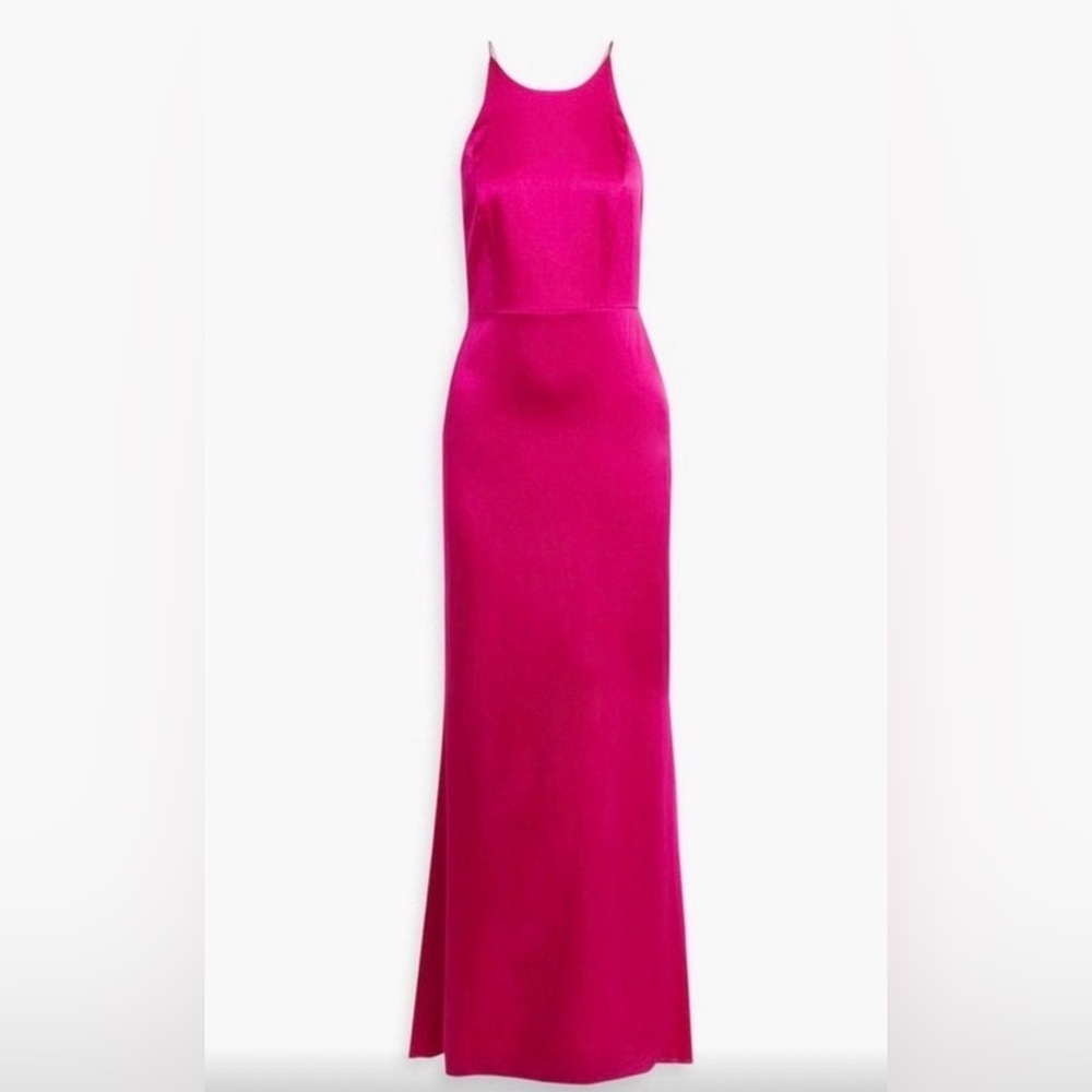 Alice + Olivia Satin Halter Maxi Dress in Blush Peach